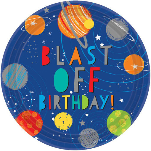 Picture of BLAST OFF PAPER ROUND METALLIC PARTY PLATES 22.8CM - 8PK